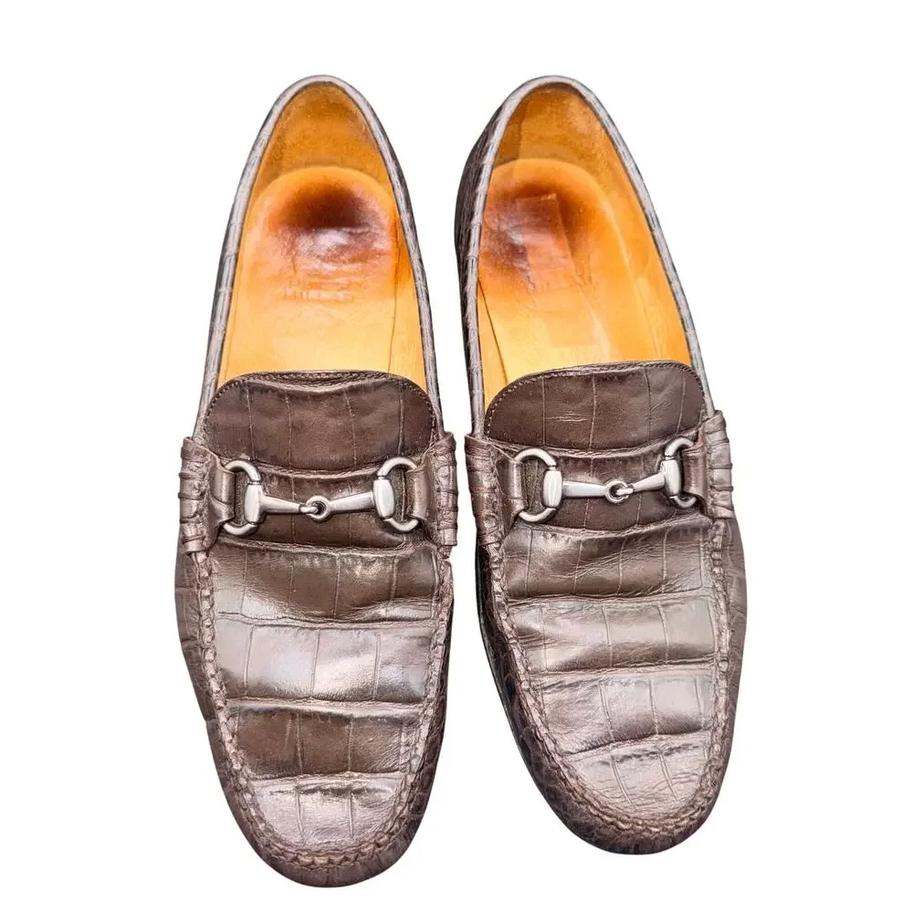 Peter Millar Brown Croc Embossed Bit Loafers Men’s 8.5M Made In Brazil